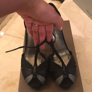 Satin & leather heels